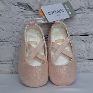 Carter's Pink Dress Shoes with Glitter Finish and Elastic Straps